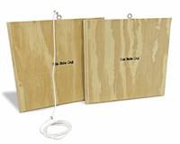 The Armadillo Trap Replacement Door Kit by Armadillo Trap includes two rectangular doors with "This Side Out" printed, each featuring a top metal eye hook—one with a coiled white rope. Versatile for traps or as dual doors; shipping included.